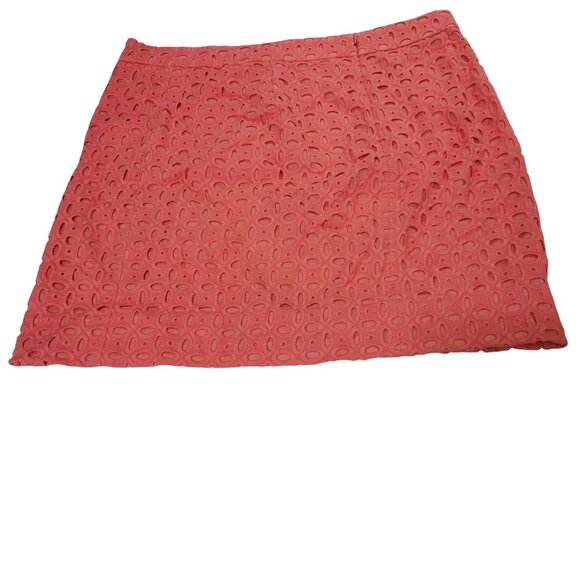 J Crew Mini Skirt Womens Size 8 Short Orange Pencil Eyelet Back Zip Casual Party - Picture 2 of 6